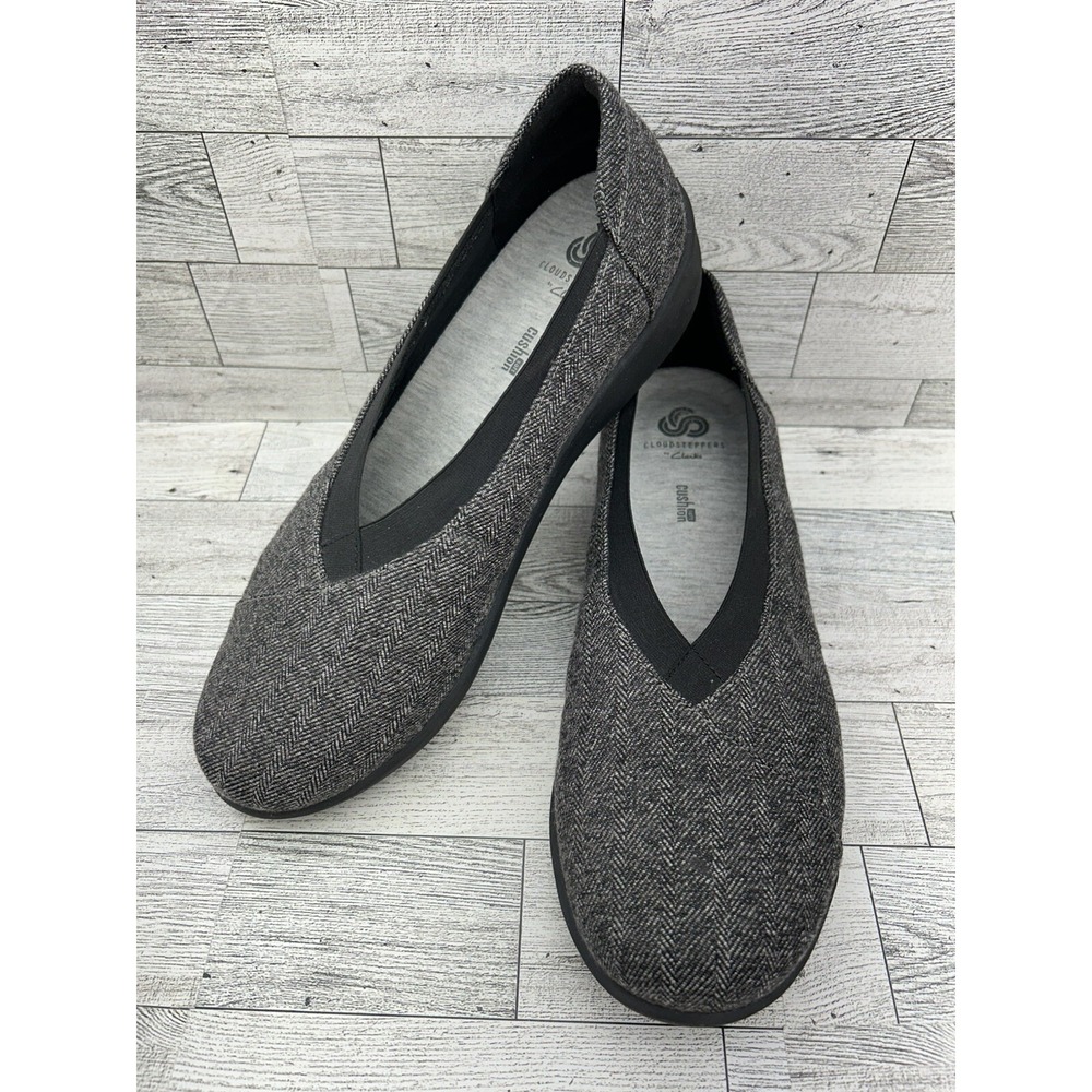 Clarks Cloudstepper Womens Sillian Holly Flats Black Grey Tweed Women Size 9.5M